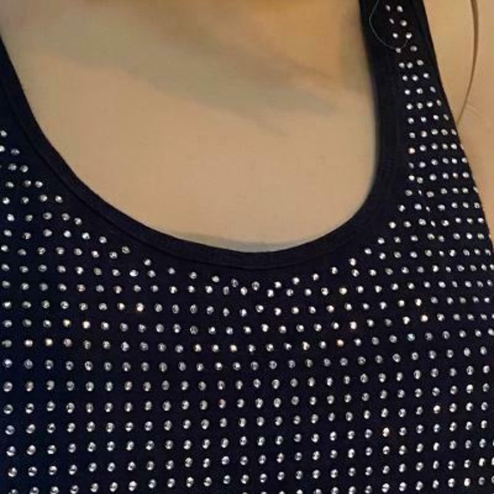 Jennifer Lopez M Top Black Studded Bling Tank - Picture 2 of 5